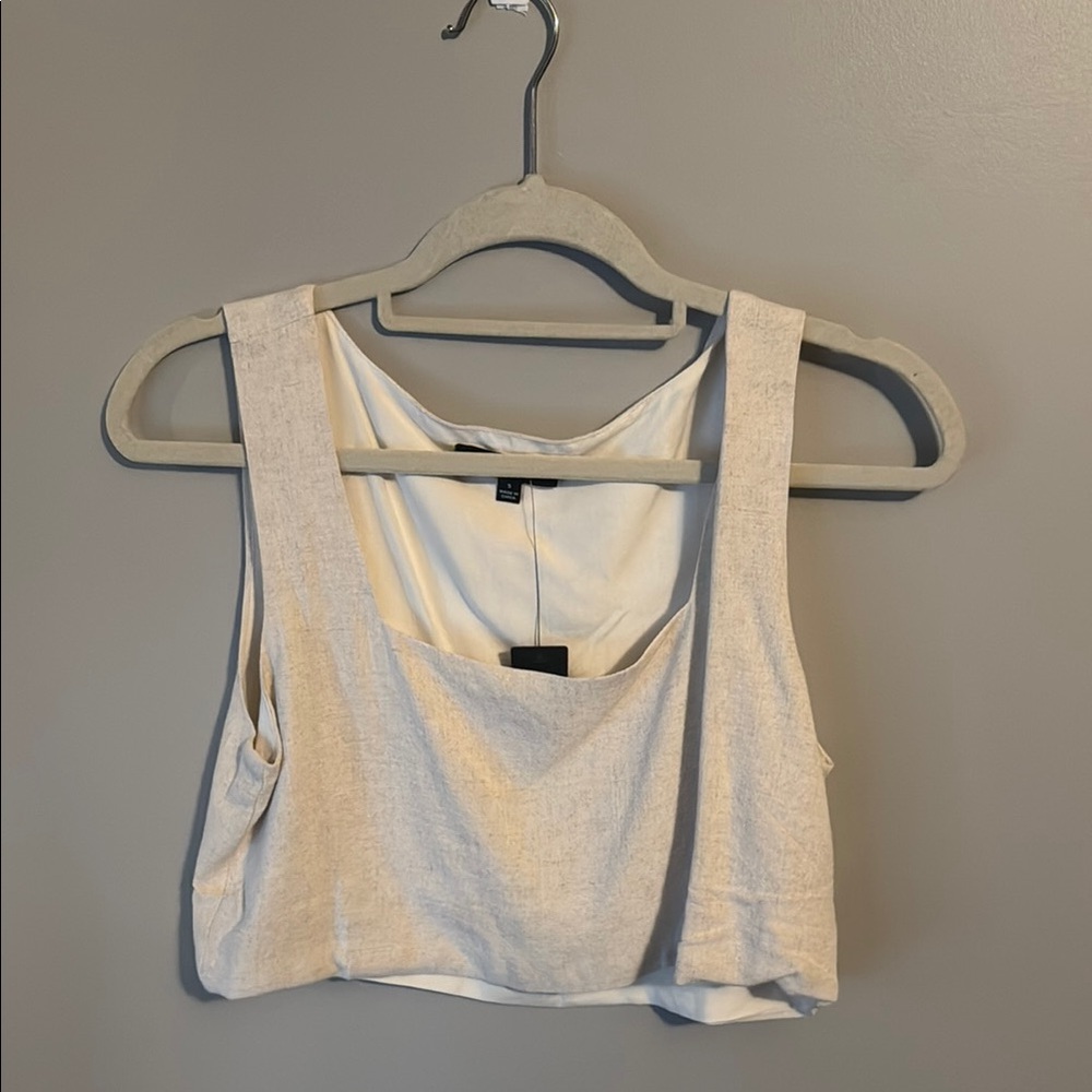 Cream Cut Out Crop Tank Top